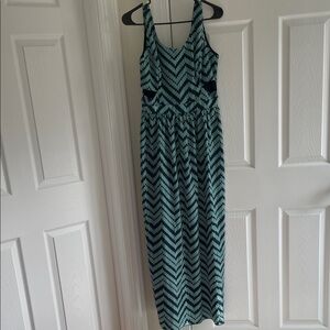 Sweet Storm Aqua and Black Chevron Maxi Dress